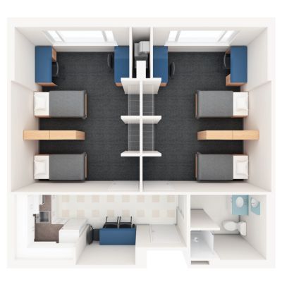 Floor plan of a suite style room in Prescott House.