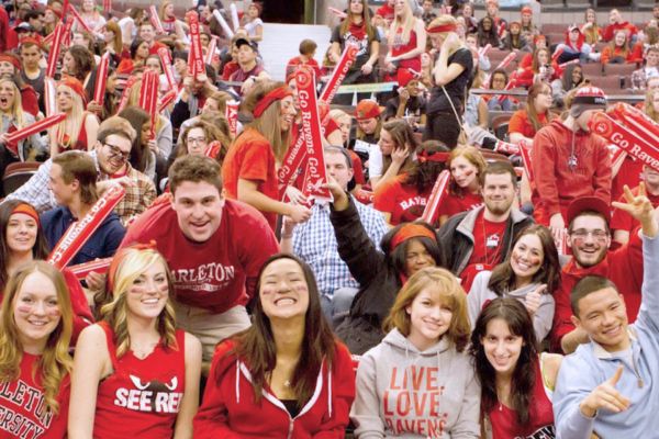 Fans cheer for the Raven's basketball teams.