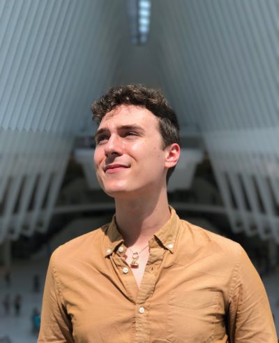 Joshua Soucie, an arts reporter, stands inside New York City's famous Oculus.